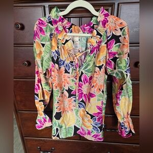 7th Ray Multicolor Floral Ruffle Blouse, Sz. L